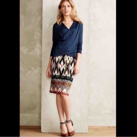 Anthropologie Maeve Igazu pencil skirt navy orange gold cream size small - Picture 4 of 9